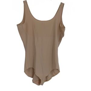 SPANX Tan Scoop Neck Sleeveless Bodysuit Size 1X Pull On Hook/eye Closure